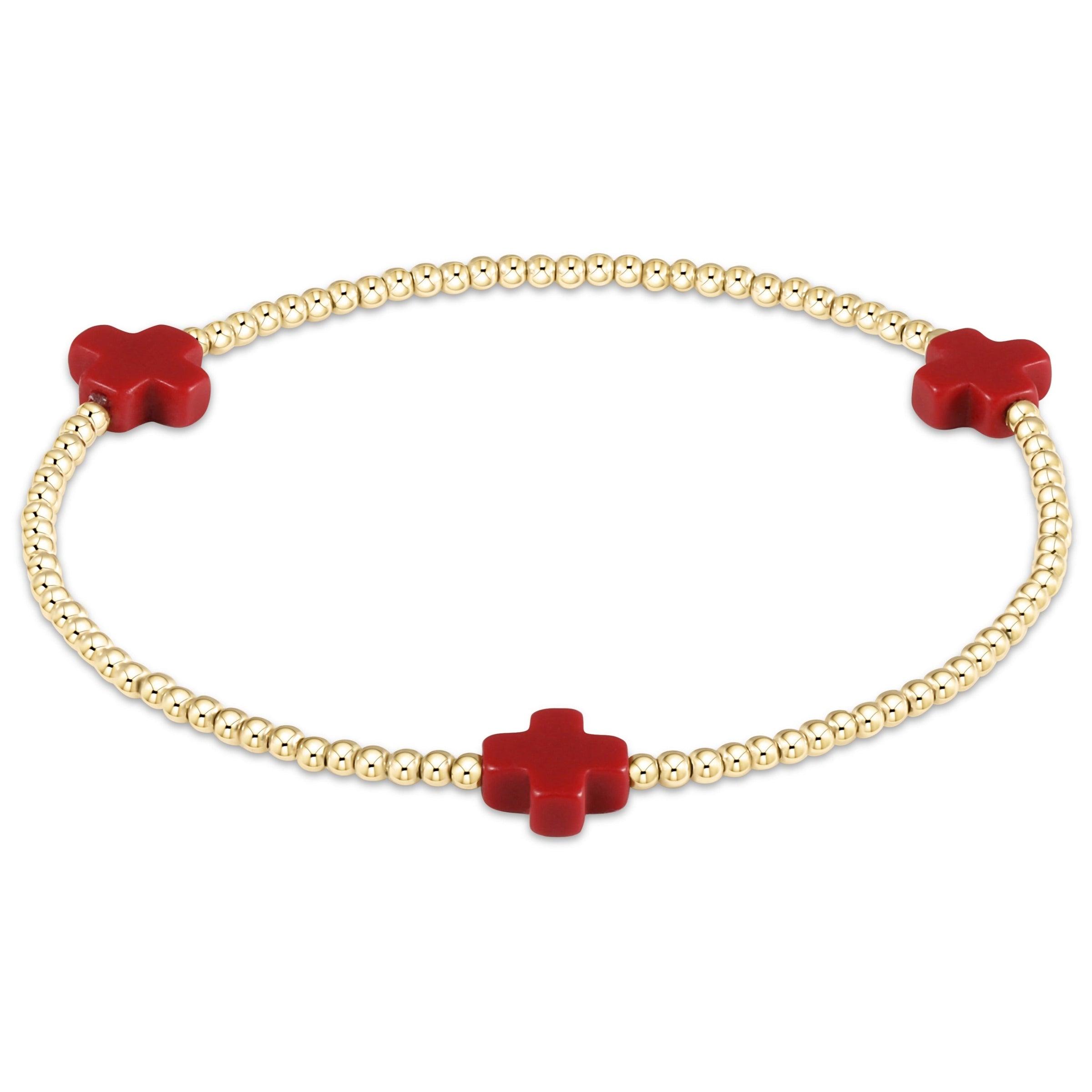 Red Signature Cross Gold 2mm Beaded Bracelet