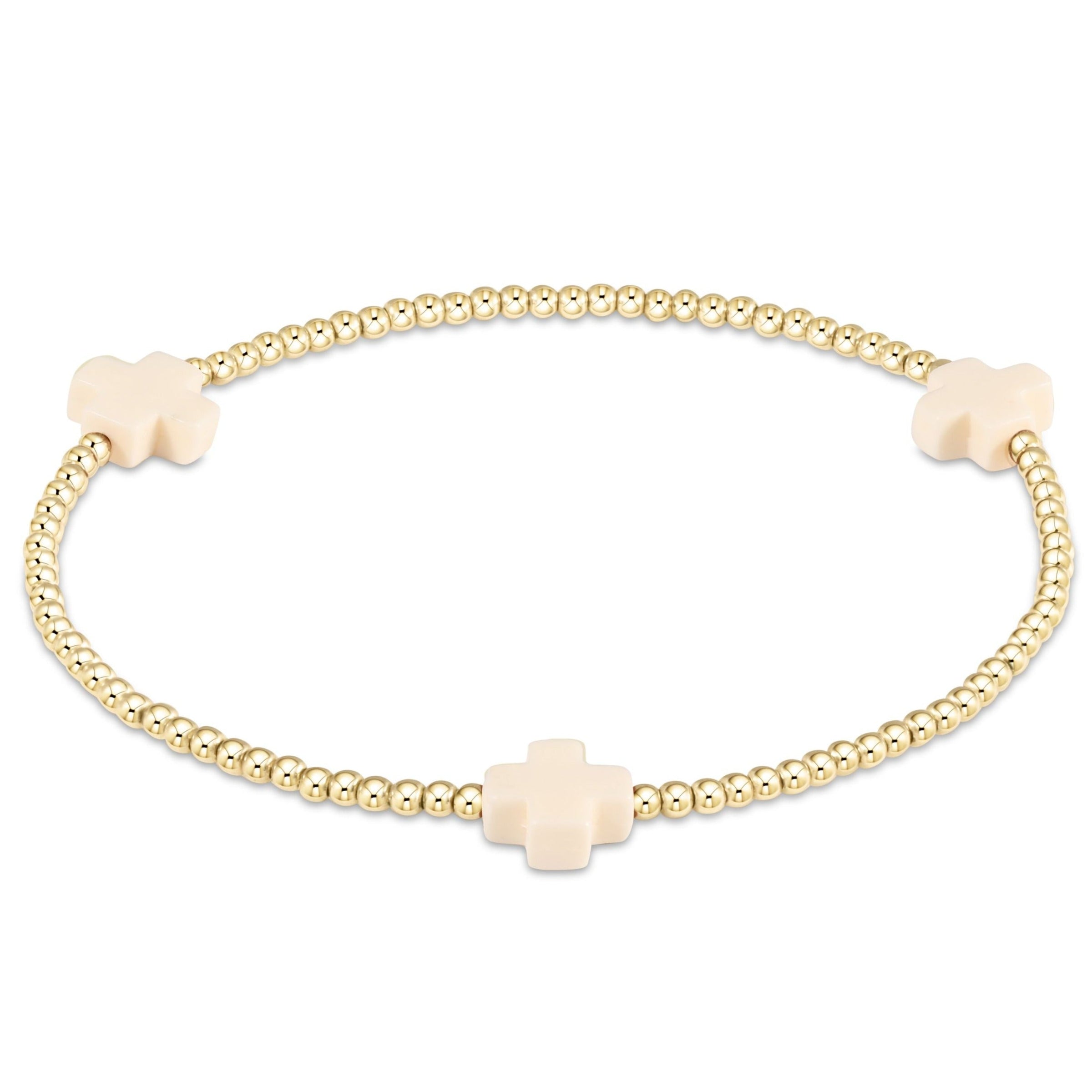 Off White Signature Large Cross Gold 2mm Beaded Bracelet
