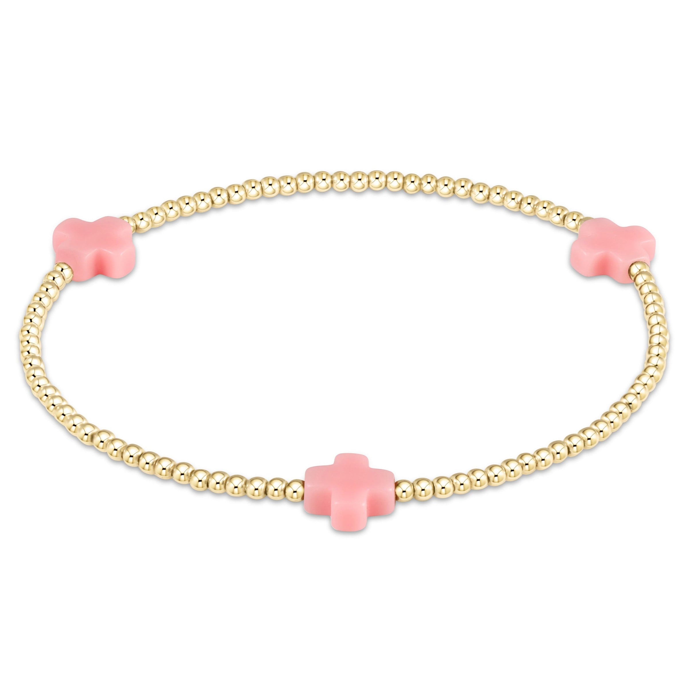 Pink Signature Cross Gold 2mm Beaded Bracelet