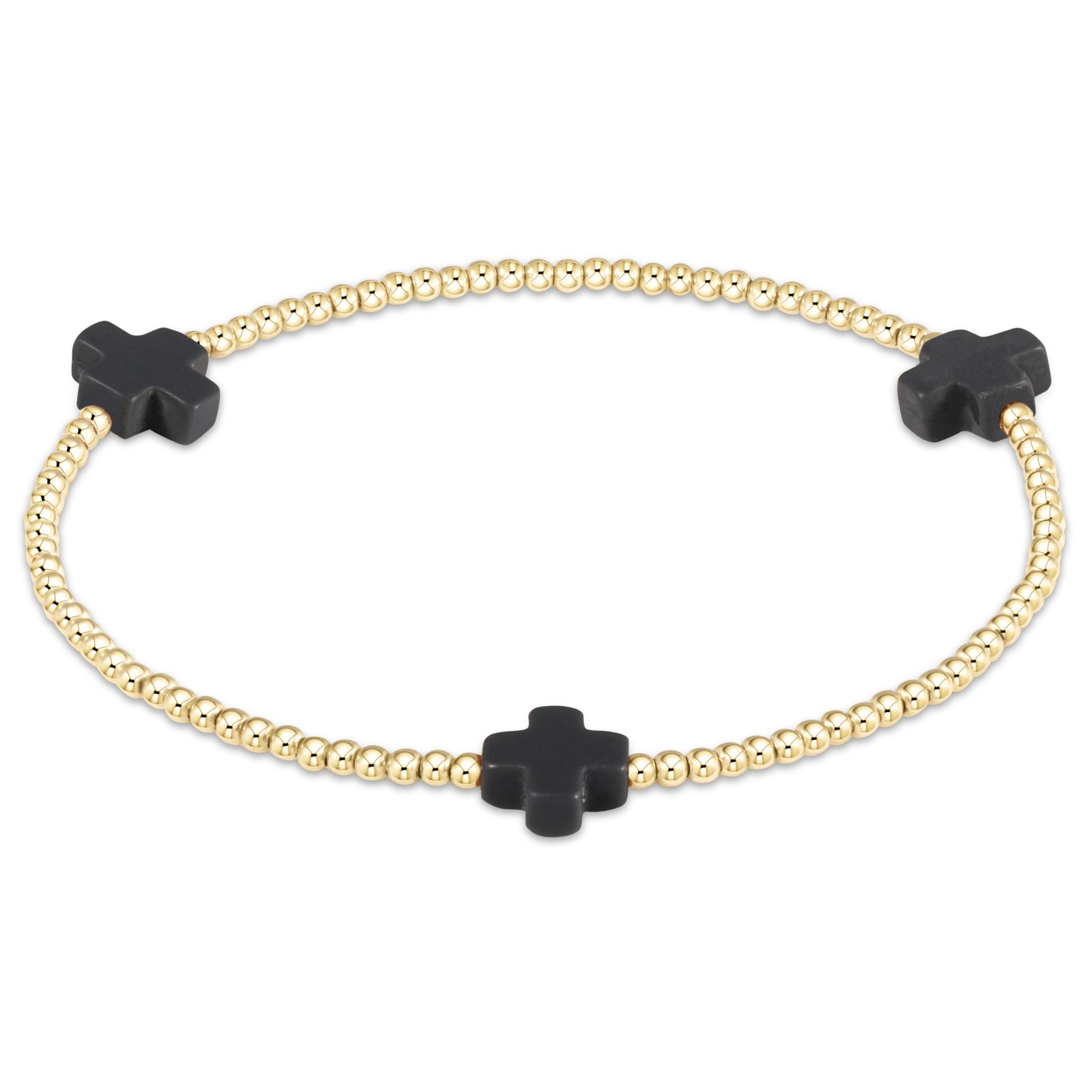 Charcoal Signature Cross Gold 2mm Beaded Bracelet