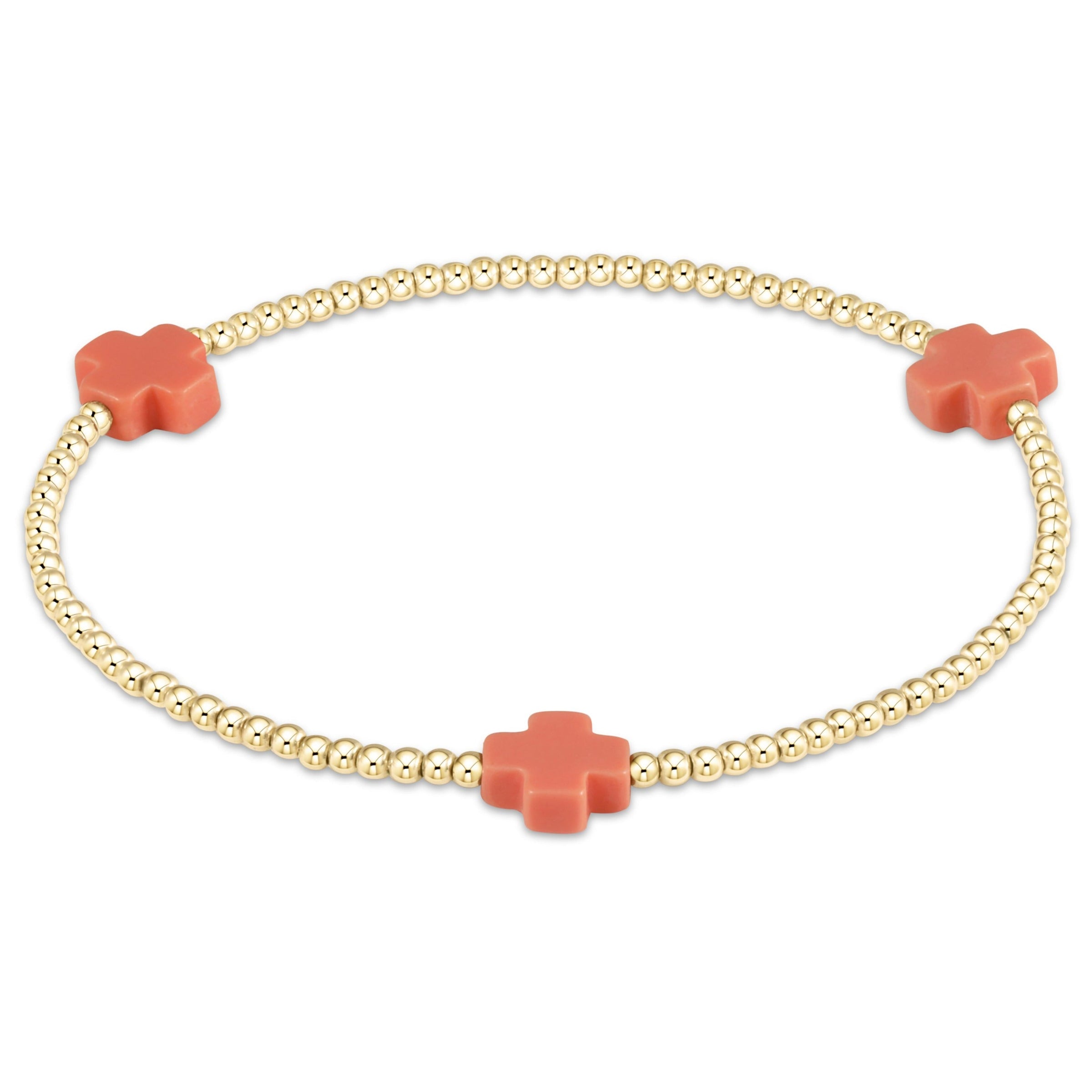 Coral Signature Cross Gold 2mm Beaded Bracelet