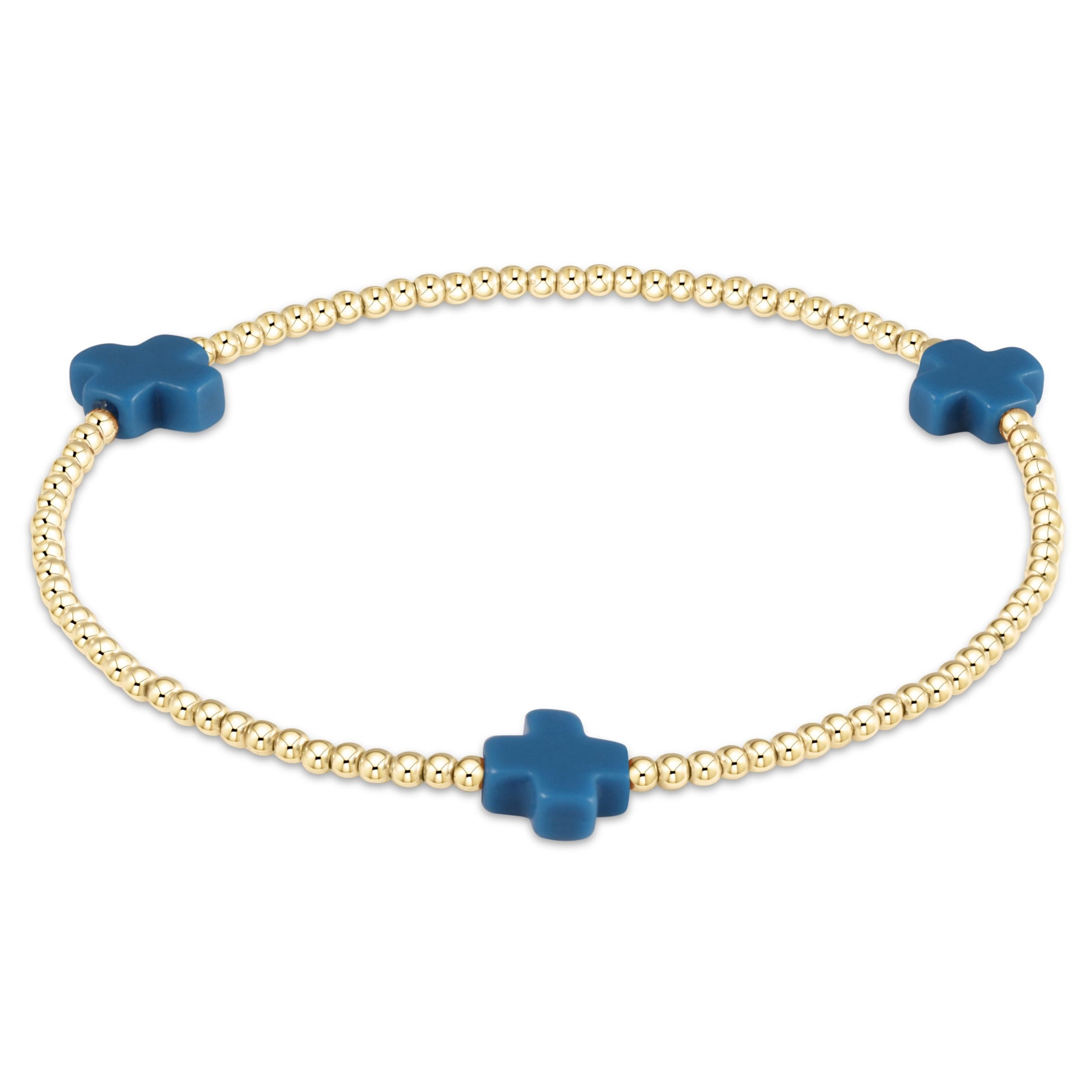 Cobalt Blue Signature Cross Gold 2mm Beaded Bracelet