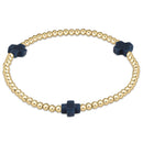 Navy Signature Cross Gold 3mm Beaded Bracelet