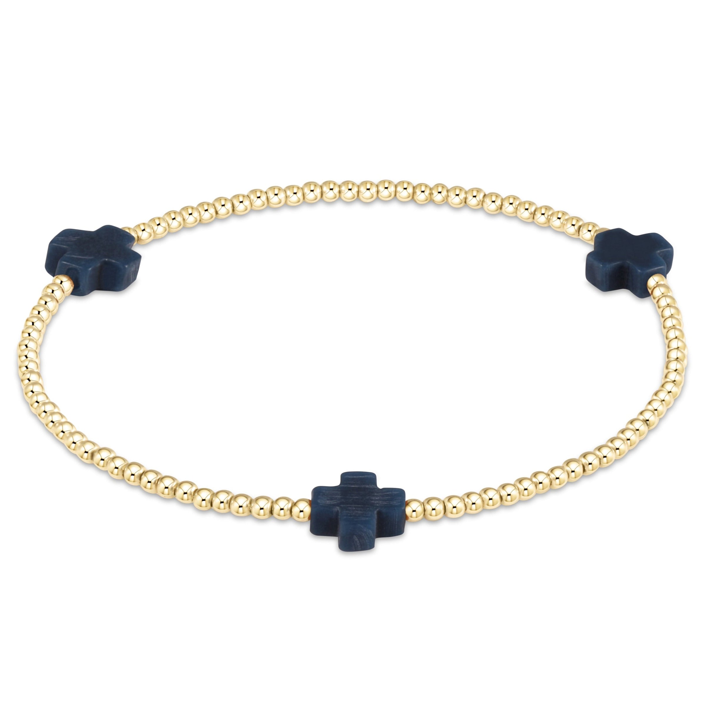 Navy Signature Cross Gold 2mm Beaded Bracelet