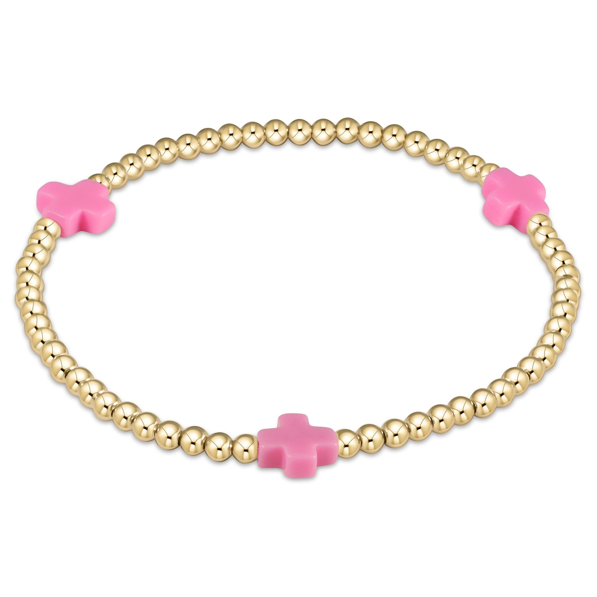 Egirl Bright Pink Signature Cross Gold 3mm Beaded Bracelet