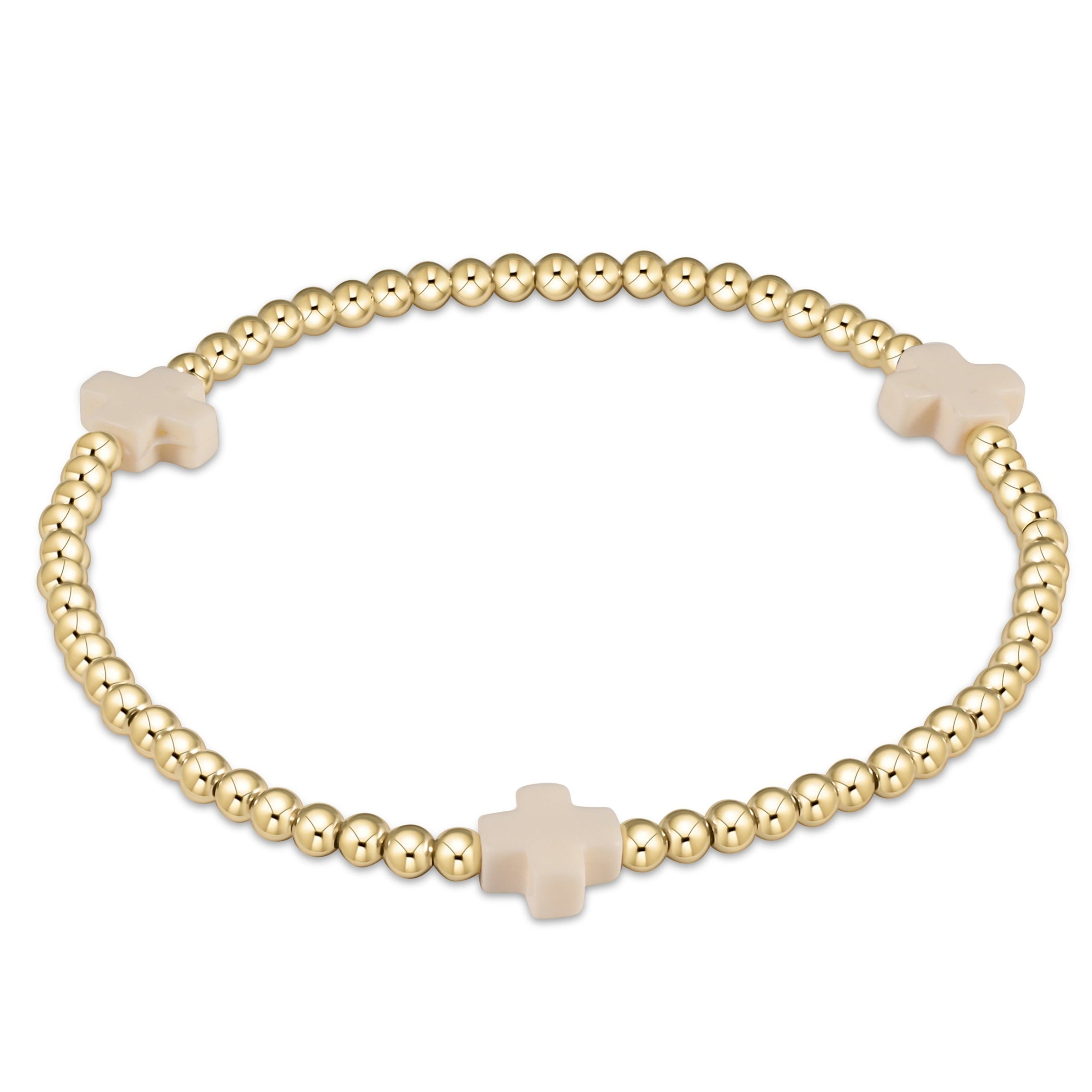 Egirl Off-White Signature Cross Gold 3mm Beaded Bracelet