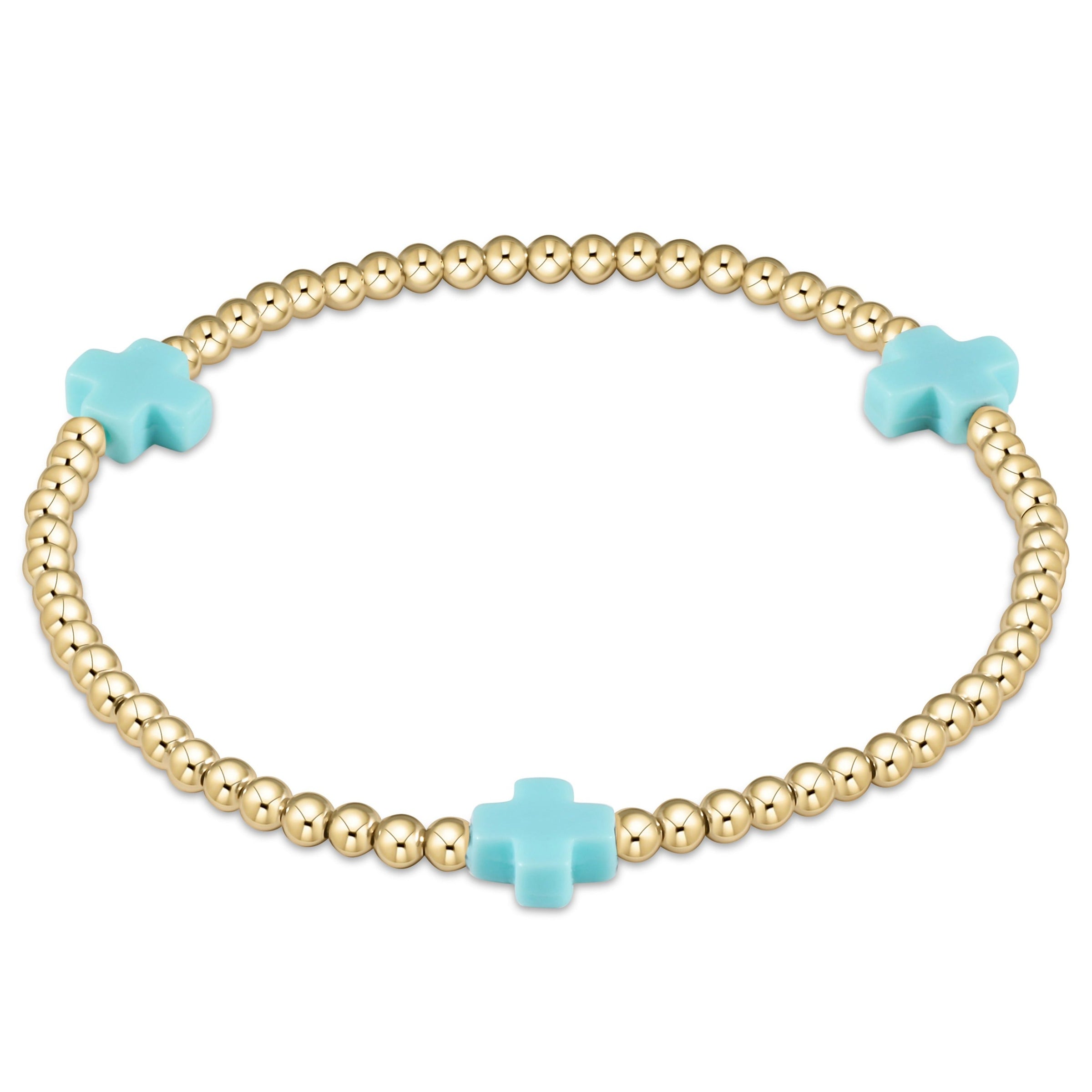 Egirl Turquoise Signature Cross Gold 3mm Beaded Bracelet