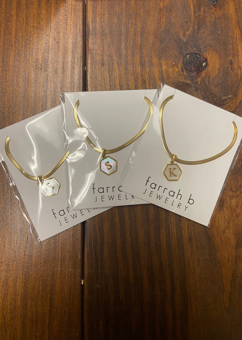 Farrah B Mother of Pearl Initial Necklace R