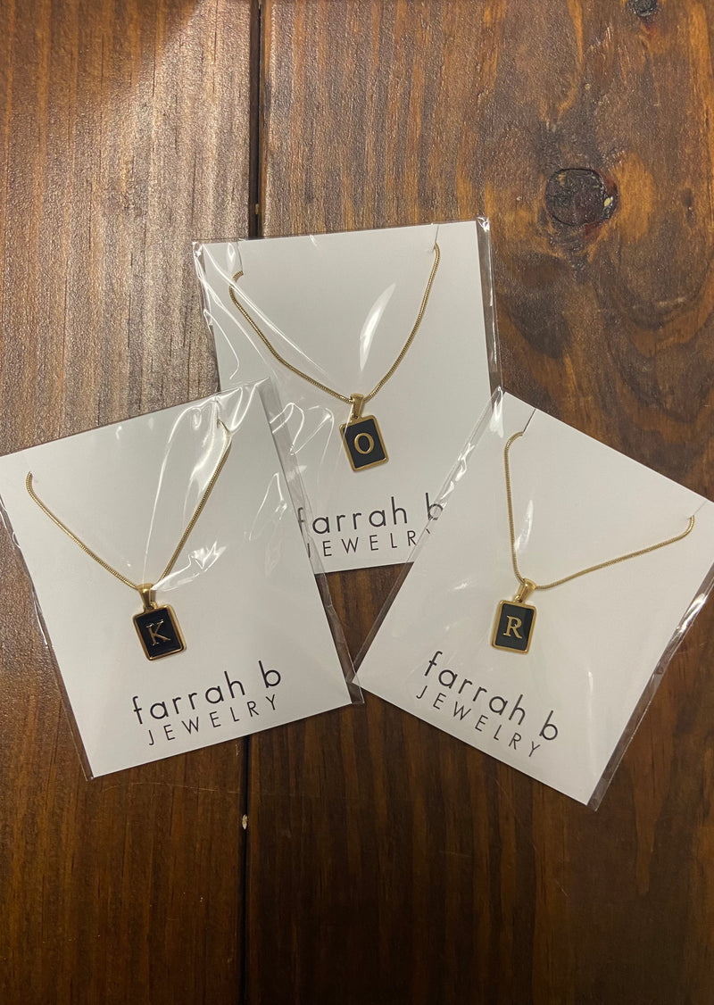 FARRAH B Black Initial Necklace