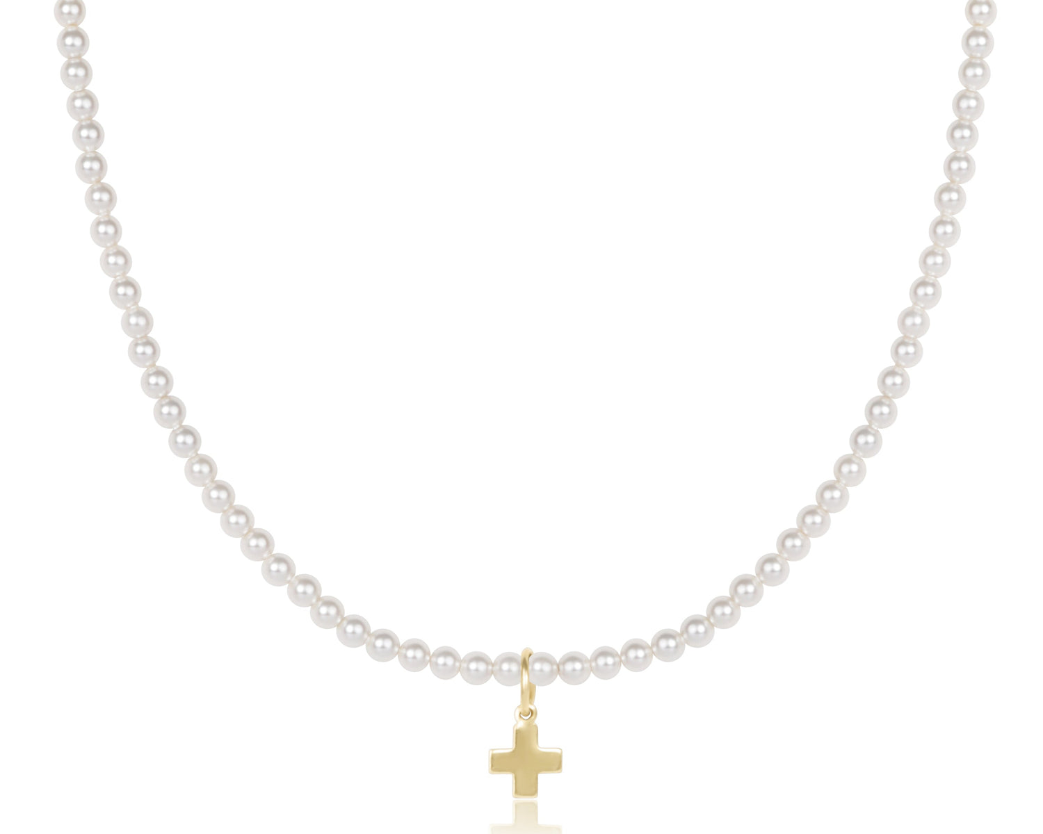 17" 3mm Classic Pearl Choker Signature Cross Necklace