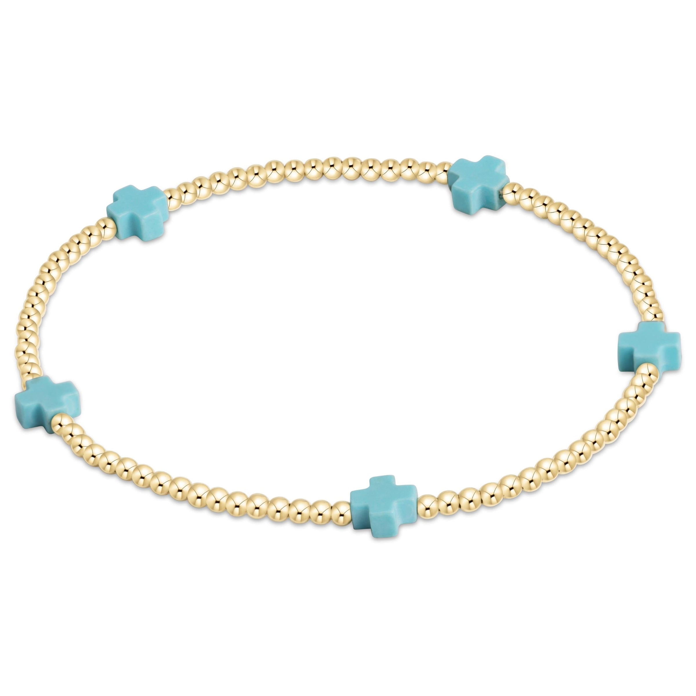 Egirl Turquoise Signature Cross Gold 2mm Beaded Bracelet