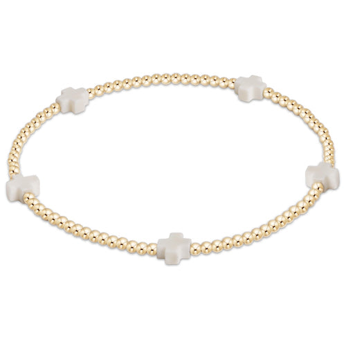 eNewton Off-White Signature Cross Gold 2mm Beaded Bracelet