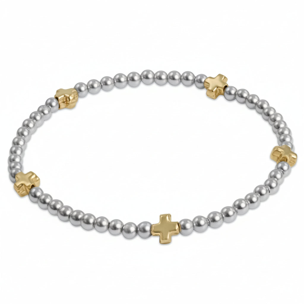 Small Signature Cross 2mm Sterling Silver Beaded Bracelet