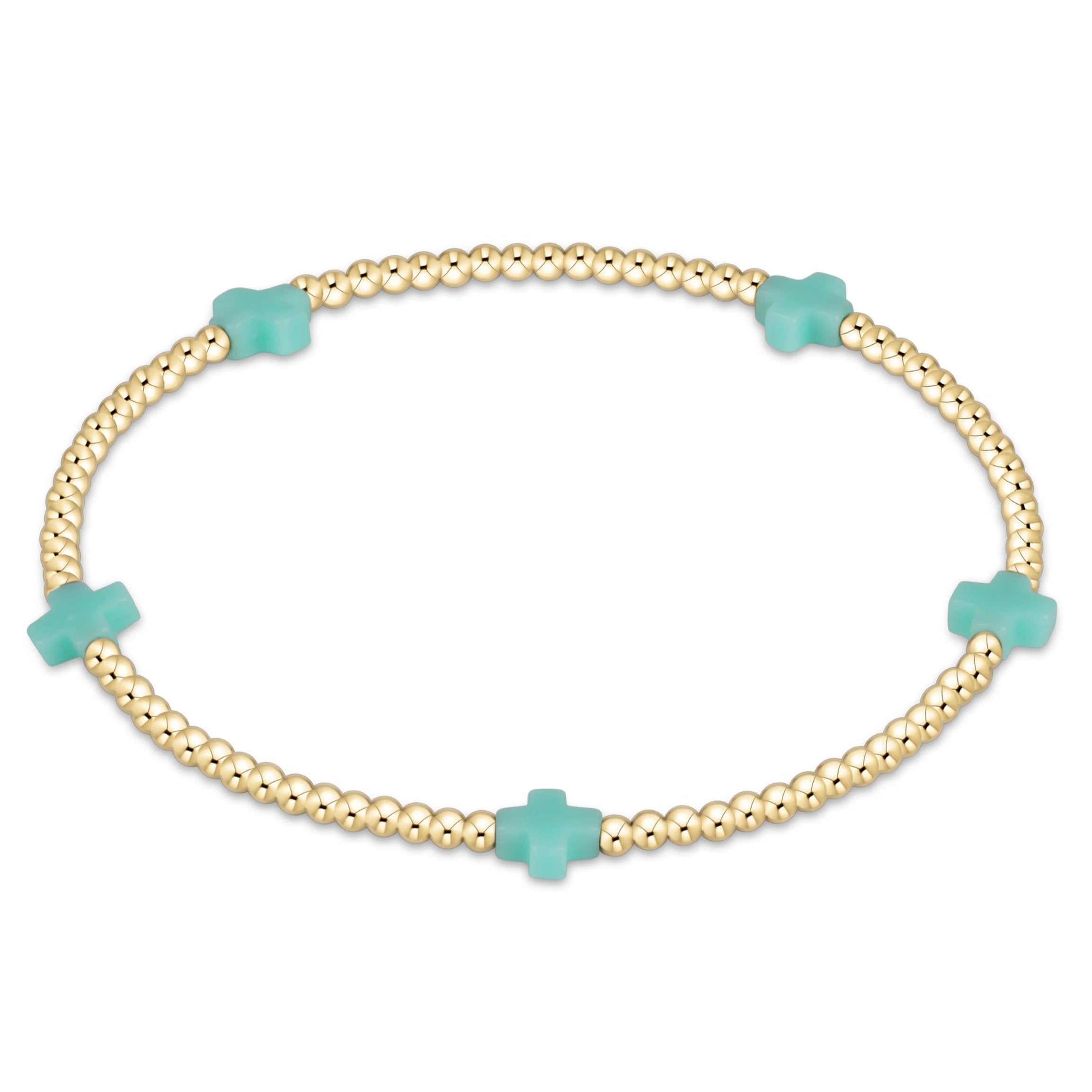 Egirl Mint Signature Cross Gold 2mm Beaded Bracelet