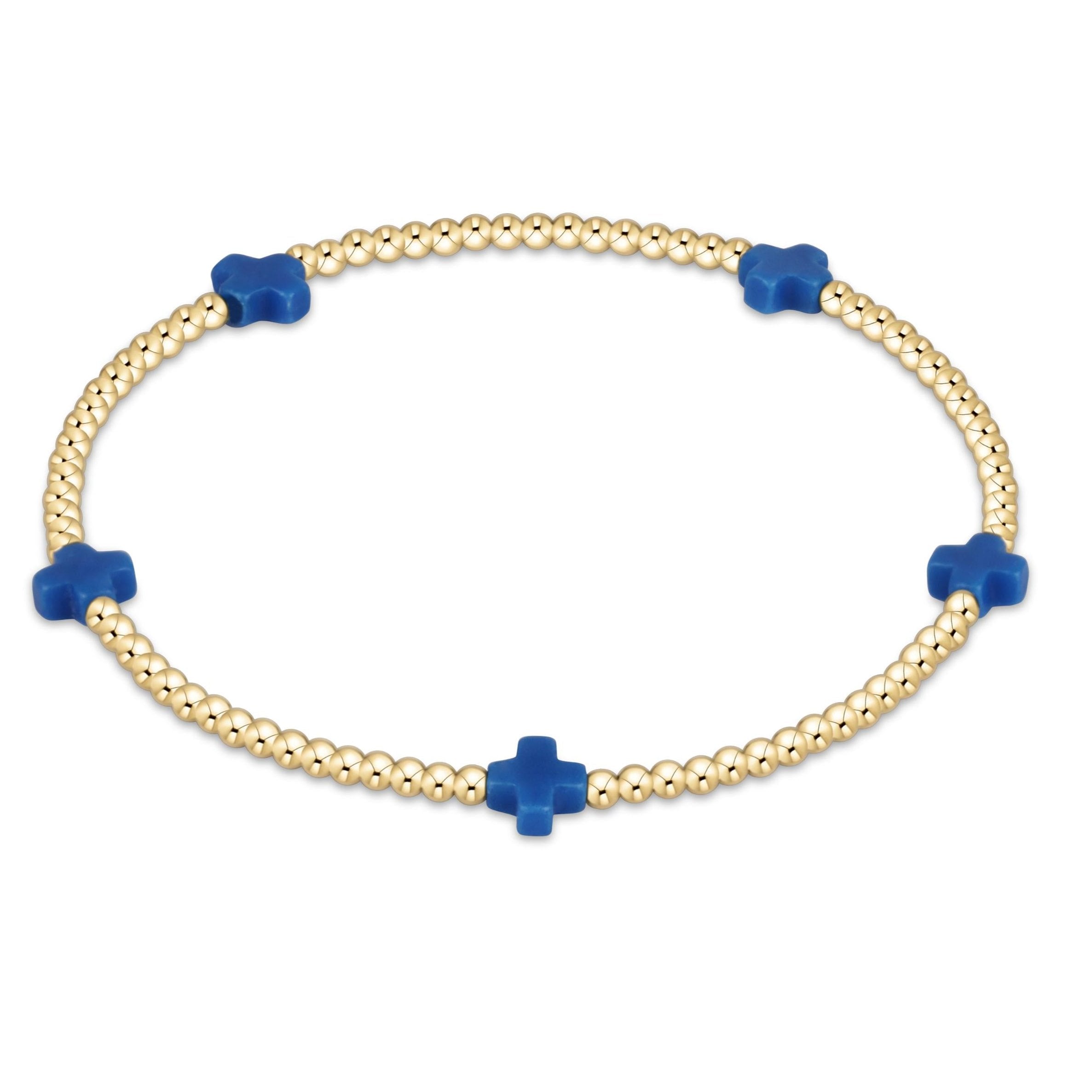 Egirl Cobalt Signature Cross Gold 2mm Beaded Bracelet