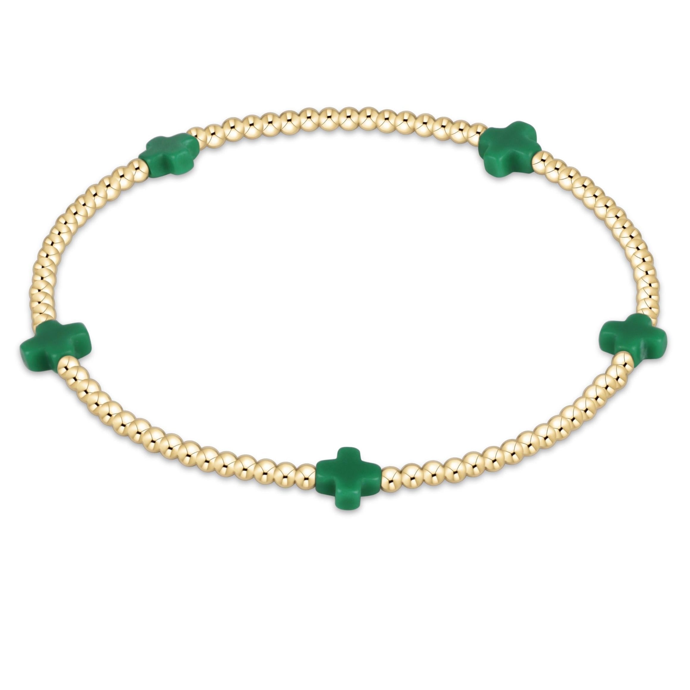 Egirl Emerald Signature Cross Gold 2mm Beaded Bracelet