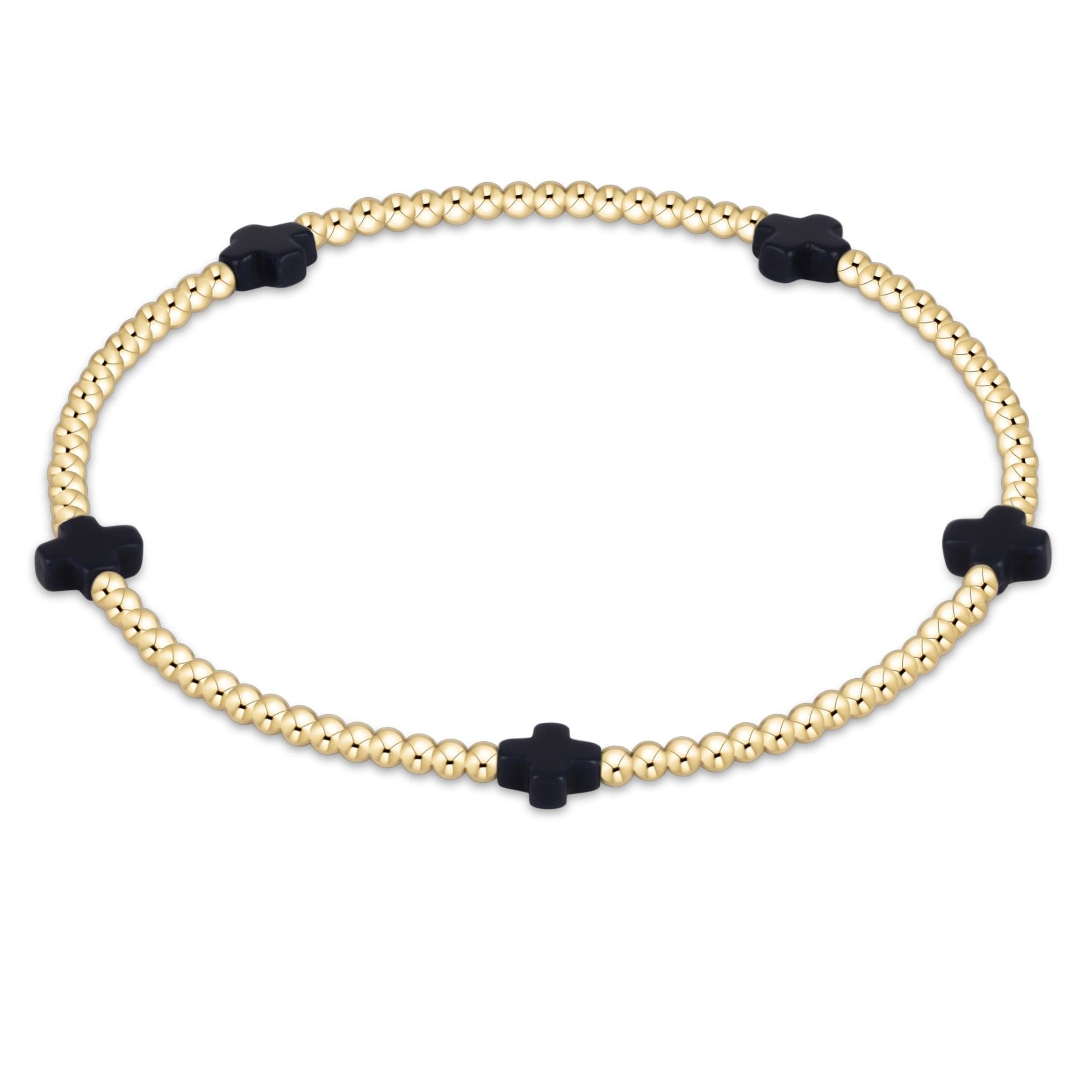 Egirl Navy Signature Cross Gold 2mm Beaded Bracelet