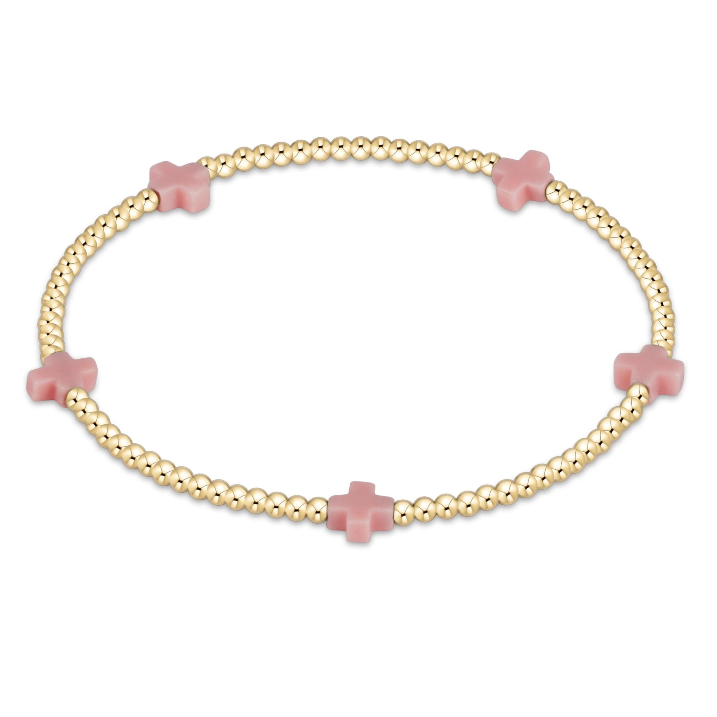 Egirl Pink Signature Cross Gold 2mm Beaded Bracelet