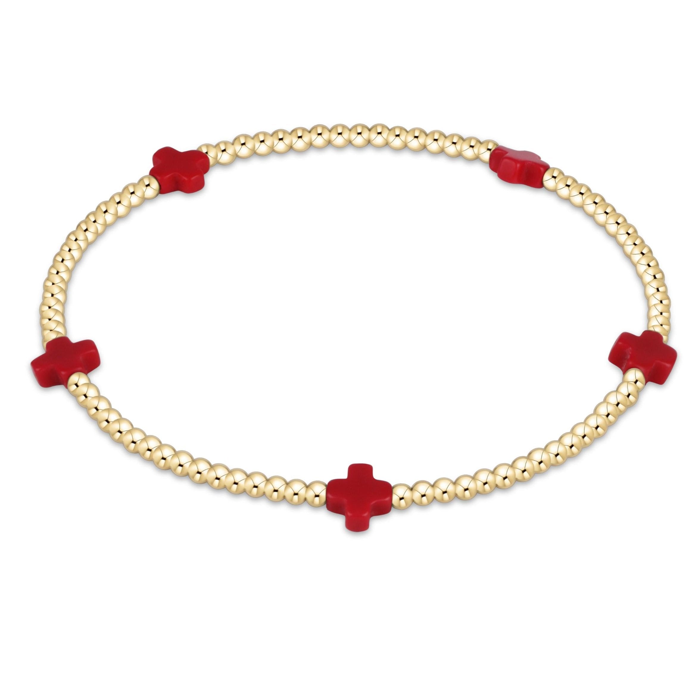 Egirl Red Signature Cross Gold 2mm Beaded Bracelet