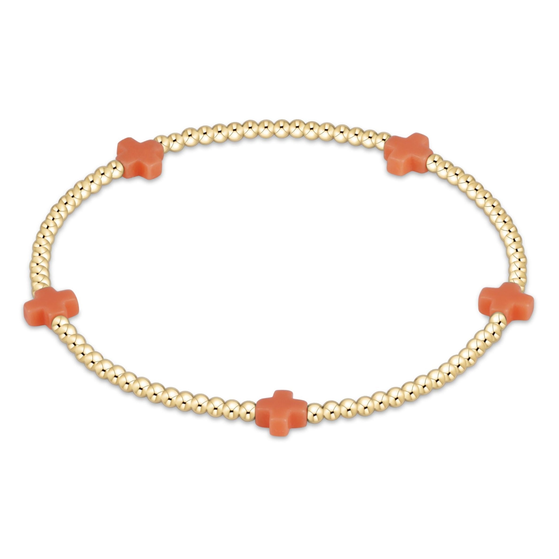 Egirl Coral Signature Cross Gold 2mm Beaded Bracelet