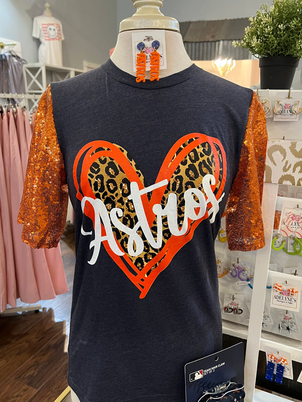Astros Leopard Heart with Sequin Sleeve