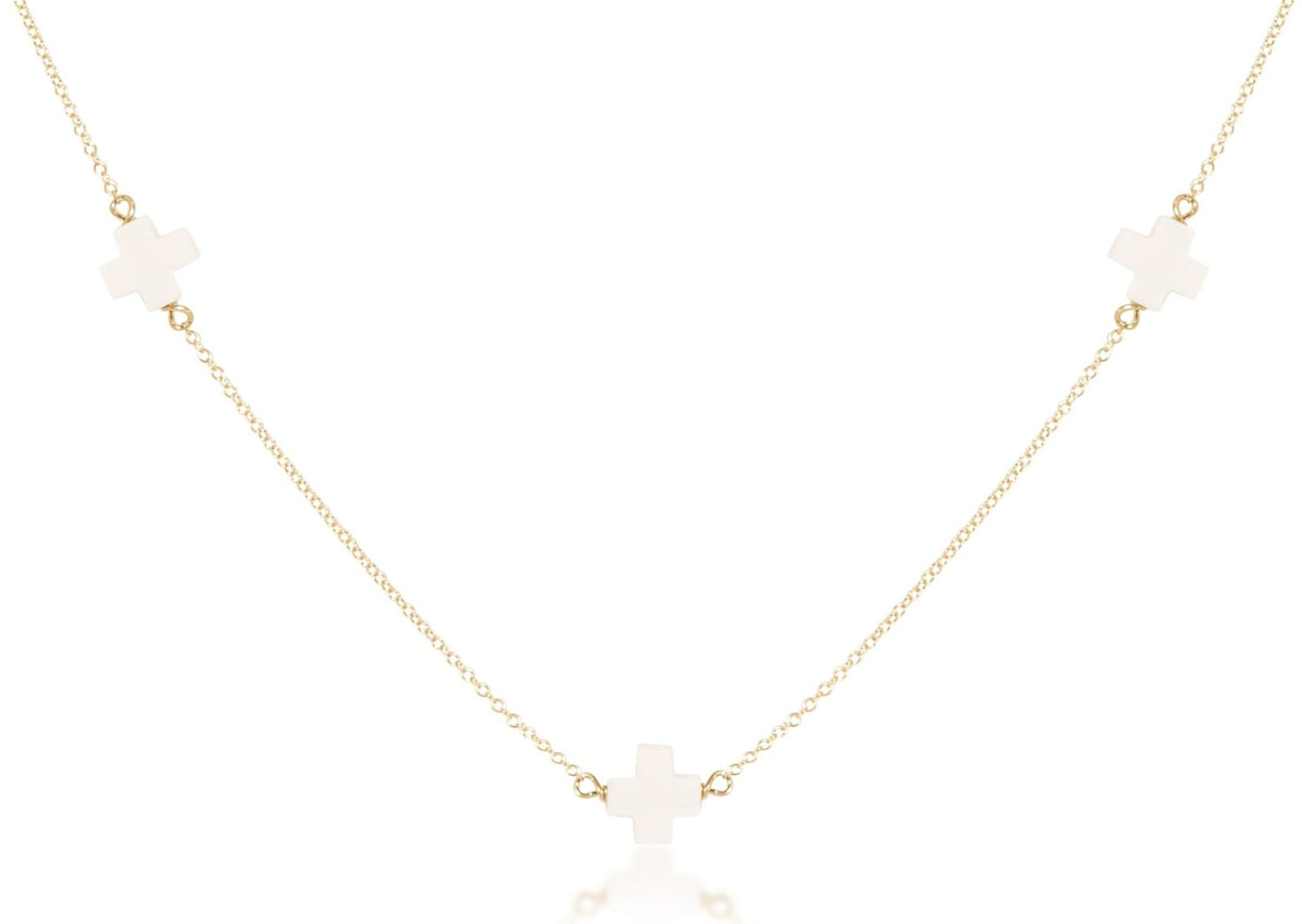 17" Choker Classic Gold Chain Signature Cross Off White Necklace