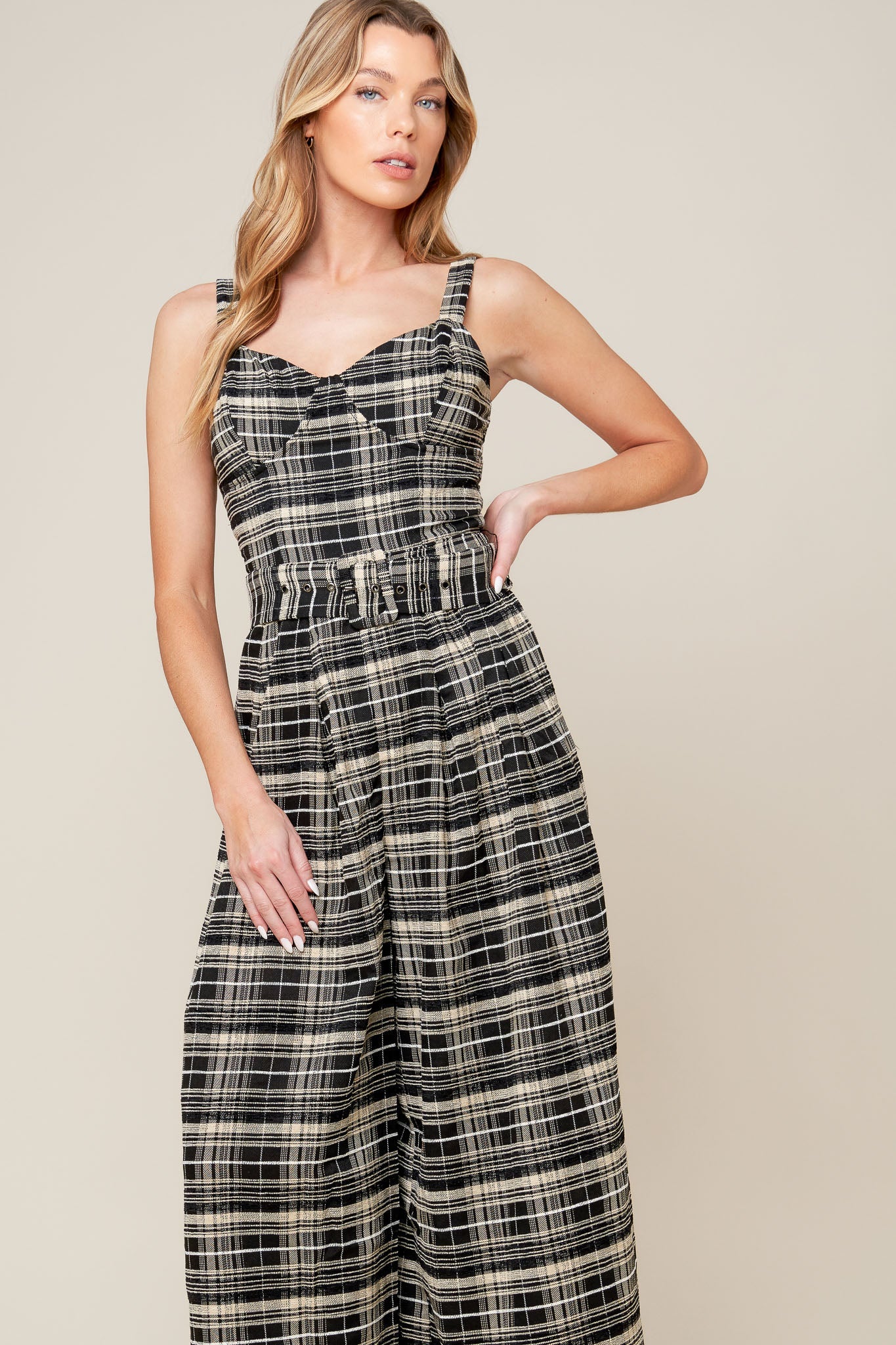 SAND DUNE WOVEN PLAID JUMPSUIT