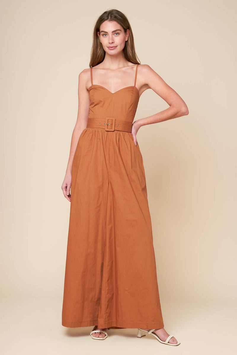 ELEVATED ICON BROWN WOVEN JUMPSUIT