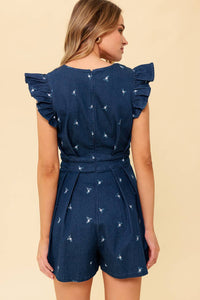 THE FELICITY DARK INDIGO WOVEN ROMPER