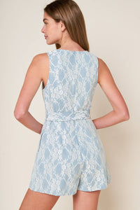 MOMENT MAKER DENIM BLUE WOVEN ROMPER