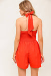 PLUM EMBRACE RED WOVEN ROMPER