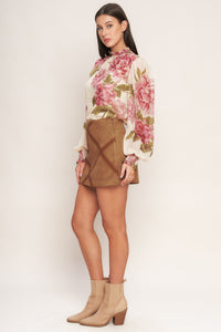 TERRA PATCH FAUX SUEDE SKORT