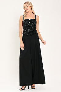 NIGHTFALL GLAM BLACK SEQUIN WIDE-LEG JUMPSUIT