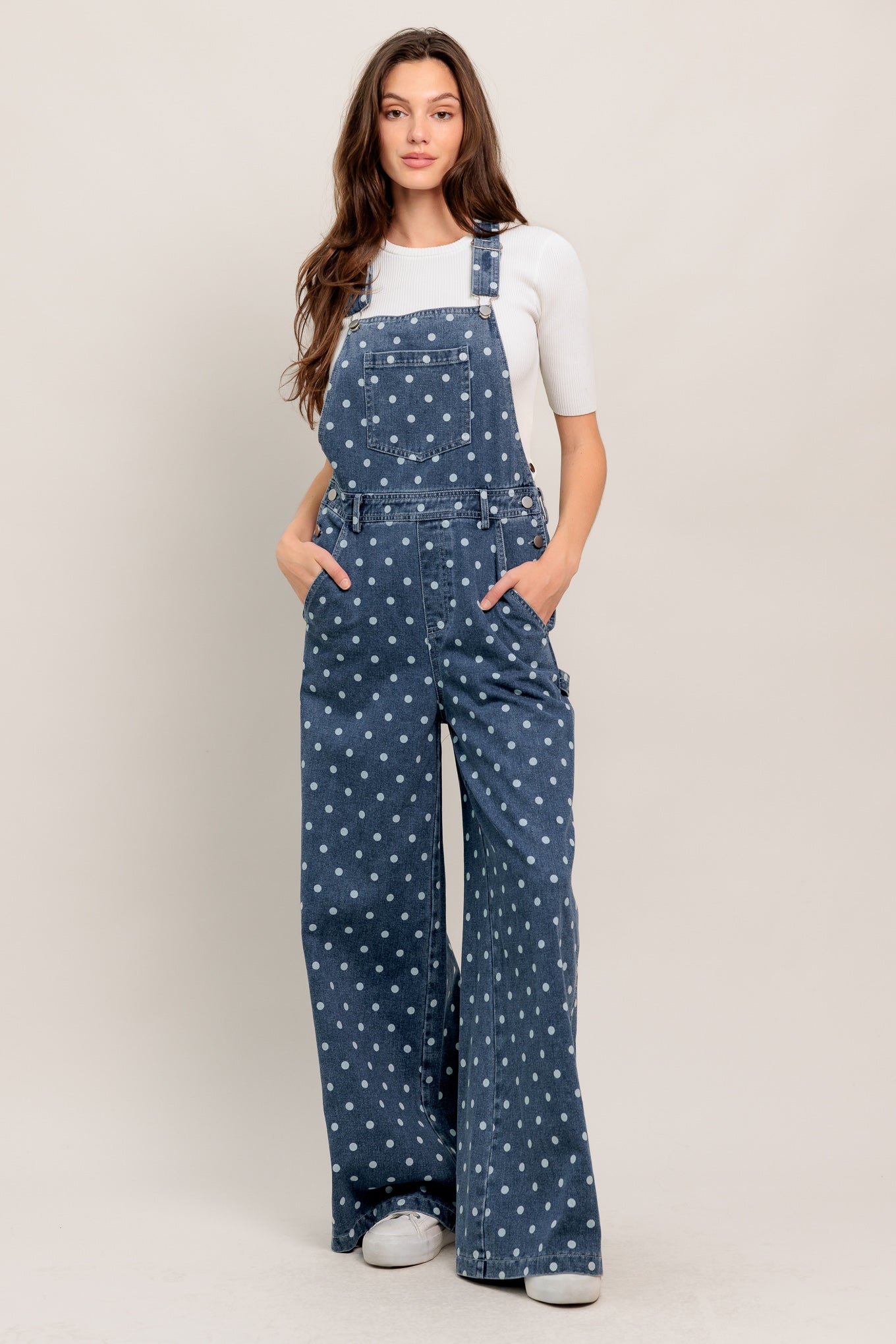 EVERYDAY POLKA OVERALL DENIM JUMPSUIT