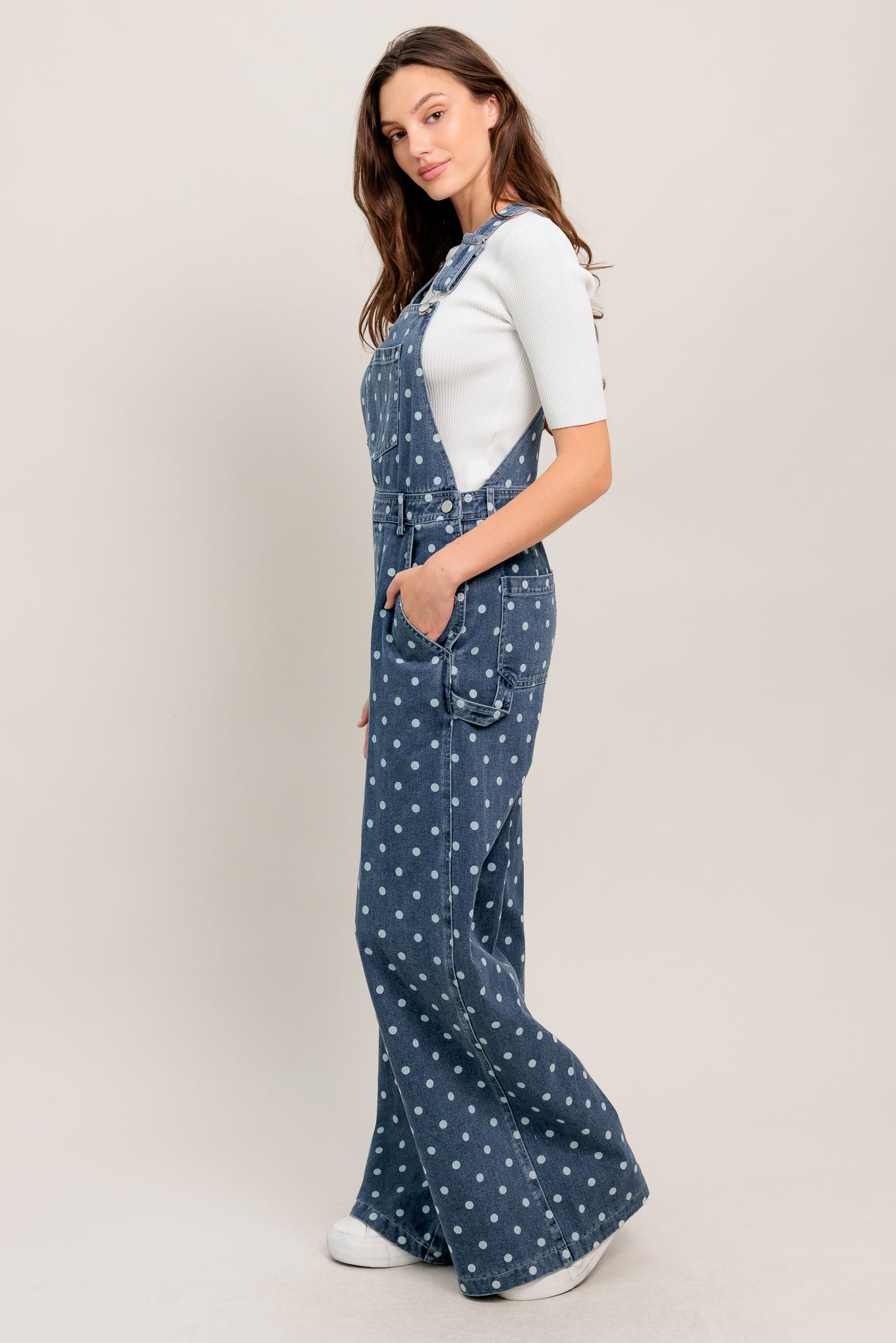 EVERYDAY POLKA OVERALL DENIM JUMPSUIT