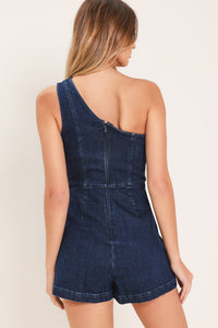 DOWNTOWN DARLING DENIM SKORT ROMPER