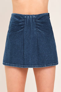 INDIGO RUCHING DENIM SKORT