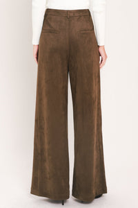 DESERT LUXE BROWN FAUX SUEDE WIDE-LEG PANTS