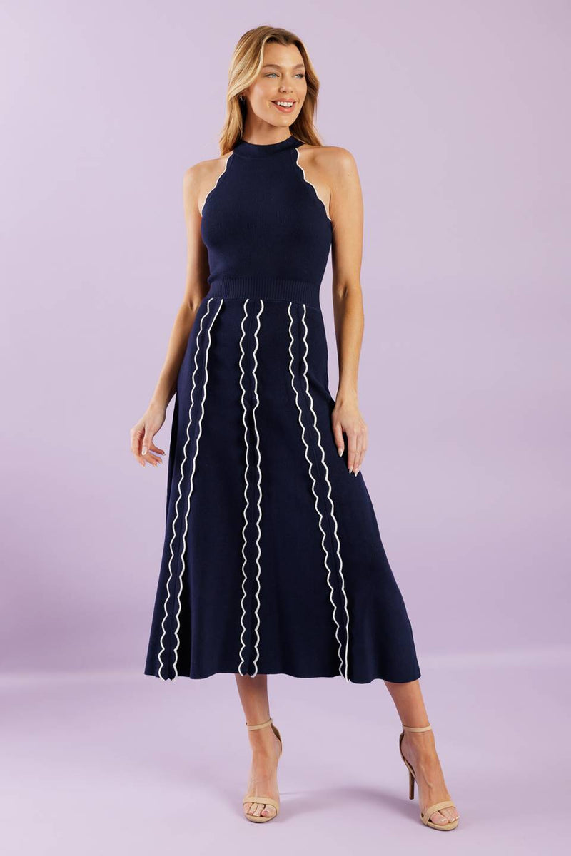 TIME FOR CHEER NAVY SWEATER MIDI DRESS