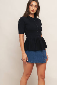SWEET SERENADE BLACK WOVEN TOP