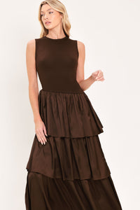 COFFEE LAYERED POISE SWEATER MIDI DRESS