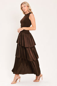 COFFEE LAYERED POISE SWEATER MIDI DRESS