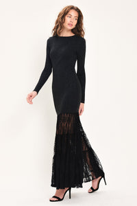 MIDNIGHT SHIMMER BLACK METALLIC LACE-HEM SWEATER MAXI DRESS