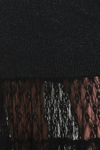 MIDNIGHT SHIMMER BLACK METALLIC LACE-HEM SWEATER MAXI DRESS