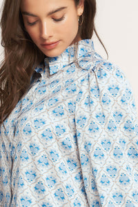 MOROCCAN MUSE BLUE WOVEN TOP