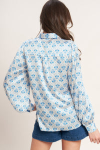 MOROCCAN MUSE BLUE WOVEN TOP