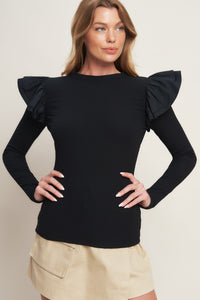 HAPPIEST HERE BLACK KNIT TOP