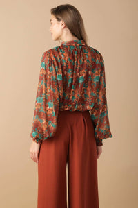 NOSTALGIC TEAL BROWN WOVEN TOP