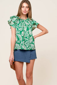 ROAMING AROUND GREEN WOVEN TOP