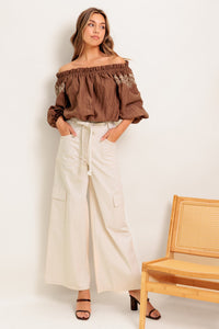 FULL SPEED AHEAD BROWN WOVEN TOP